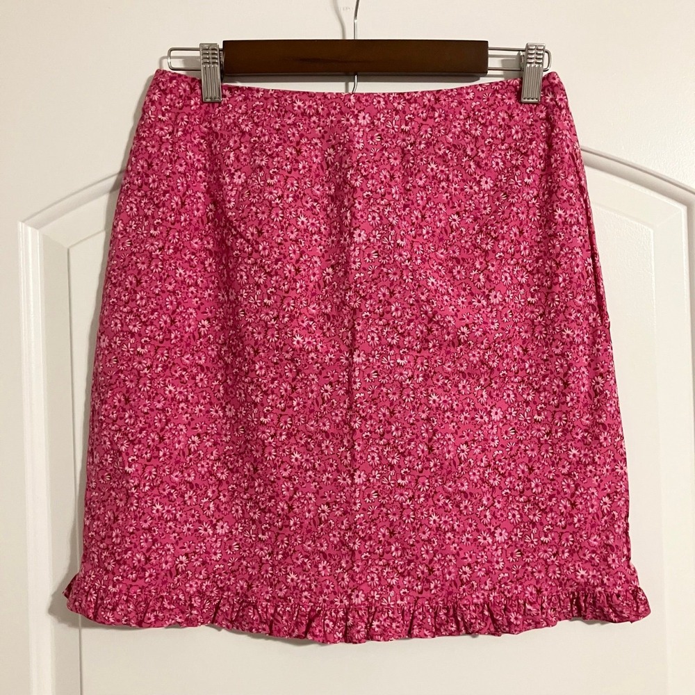 Tailor B. Moss Y2K Pink Ditsy Floral Ruffle-Hem Skirt Cotton Blend Women's  Sz M